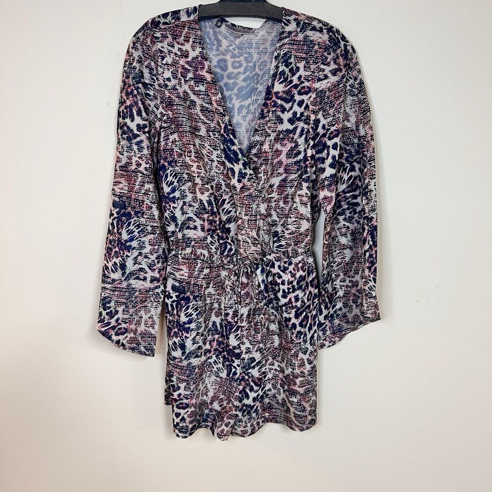 Jennifer Lopez Romper Women Small Wrap V Neck Long Sleeve Abstract Boho Shorts